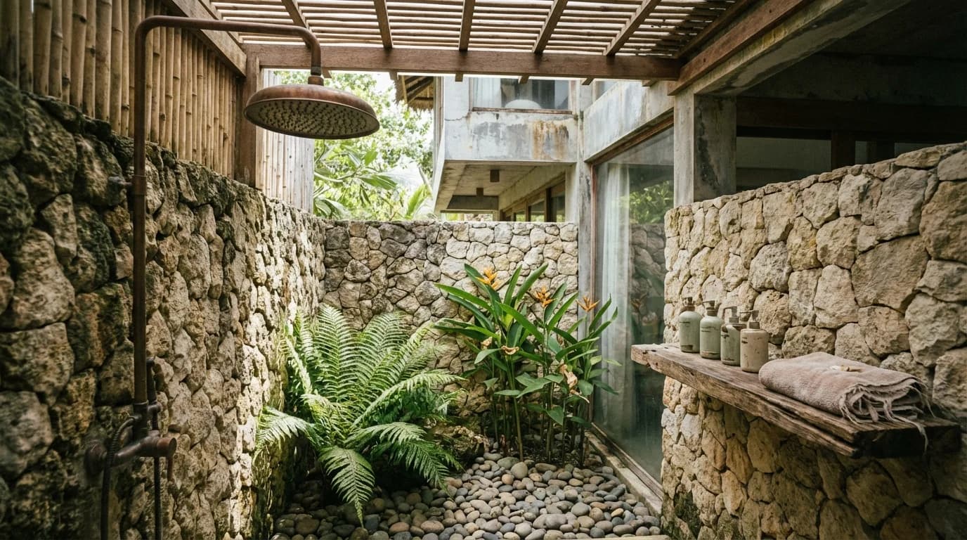 Luxury outdoor bathroom in a Siargao villa