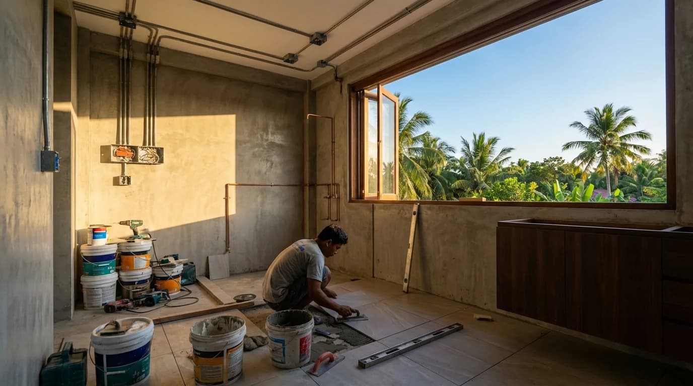 Interior finishing phase of villa construction