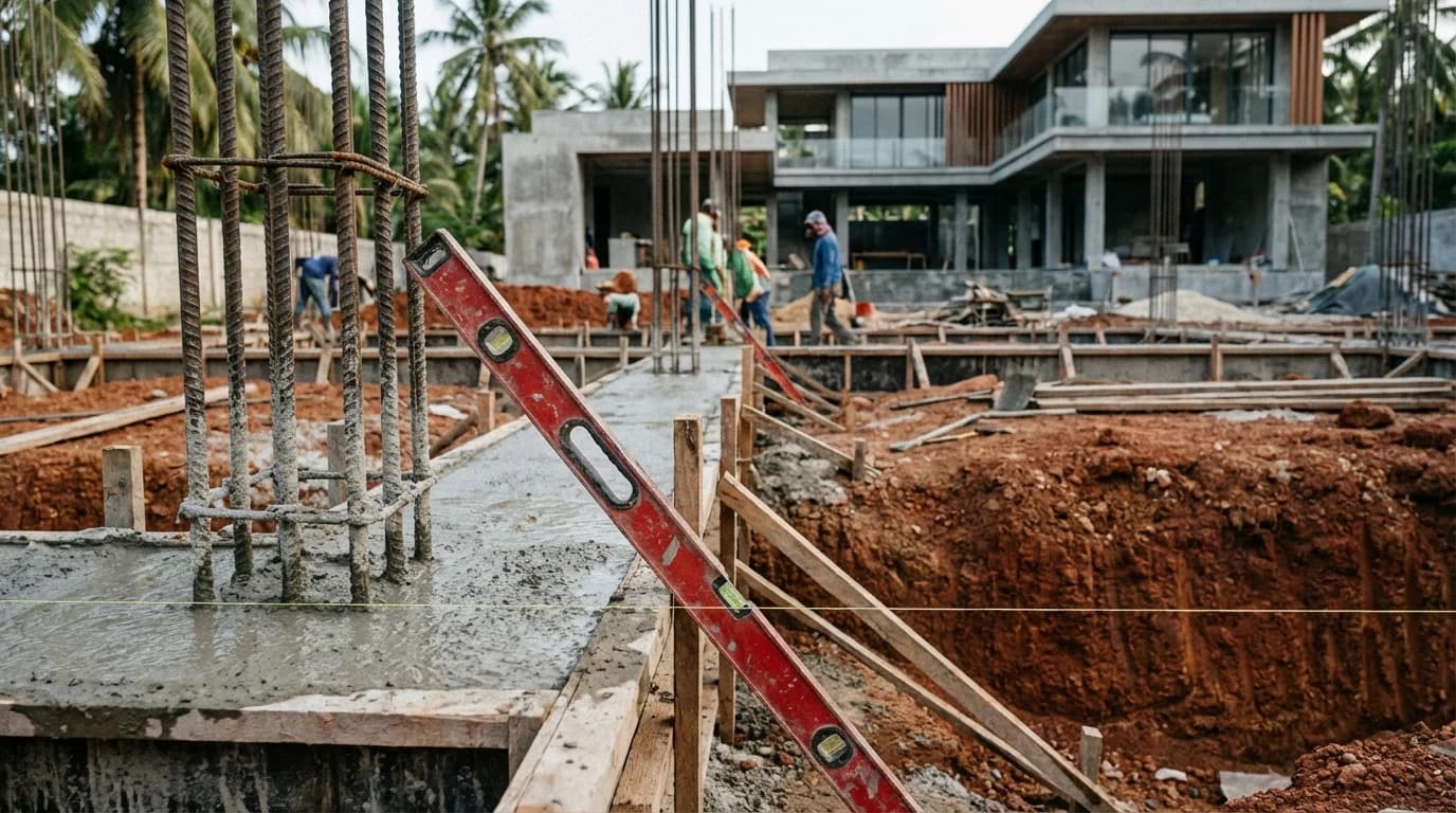 Foundation stage of villa construction on Siargao