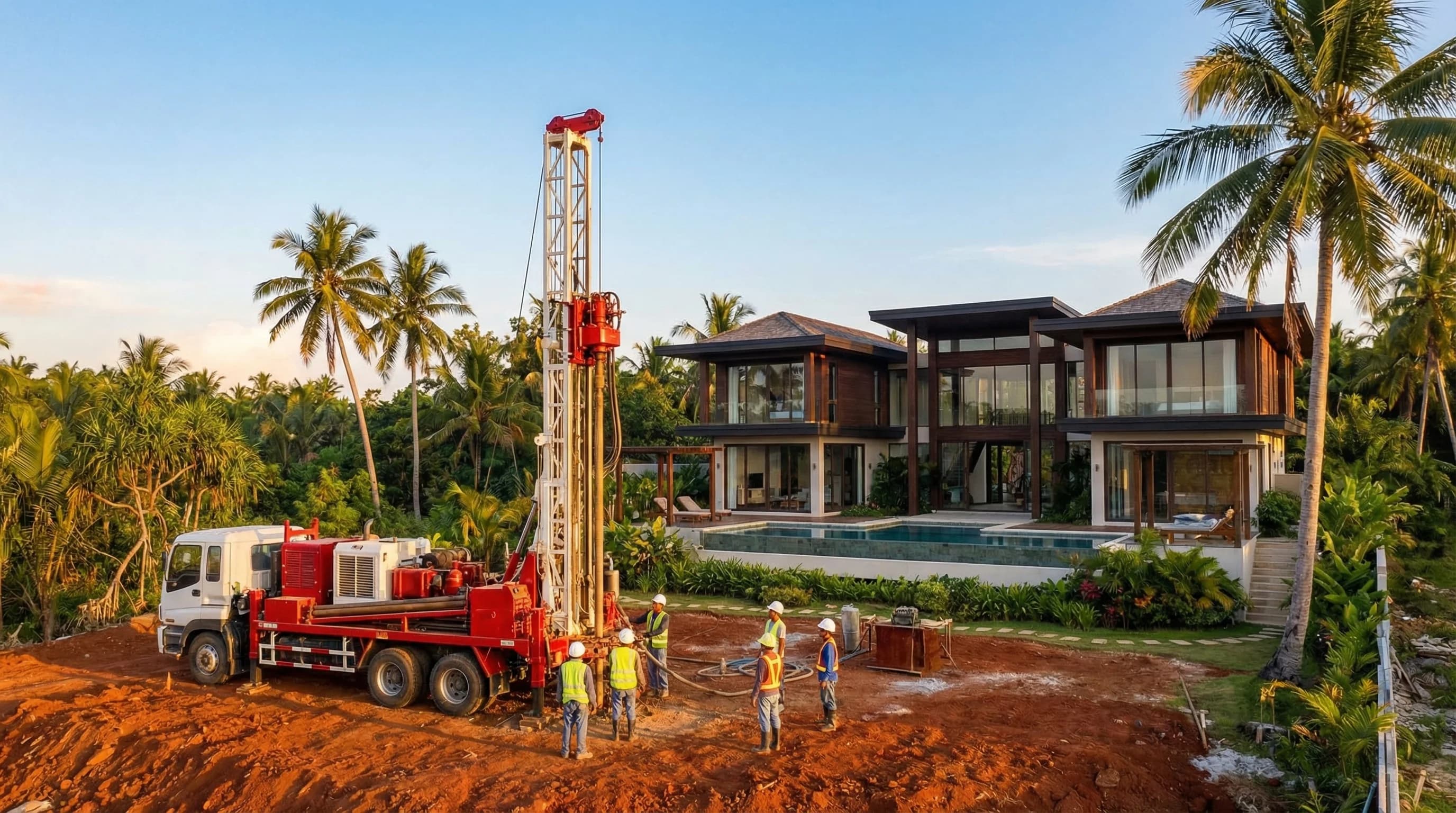 Well drilling rig on a construction site in Siargao