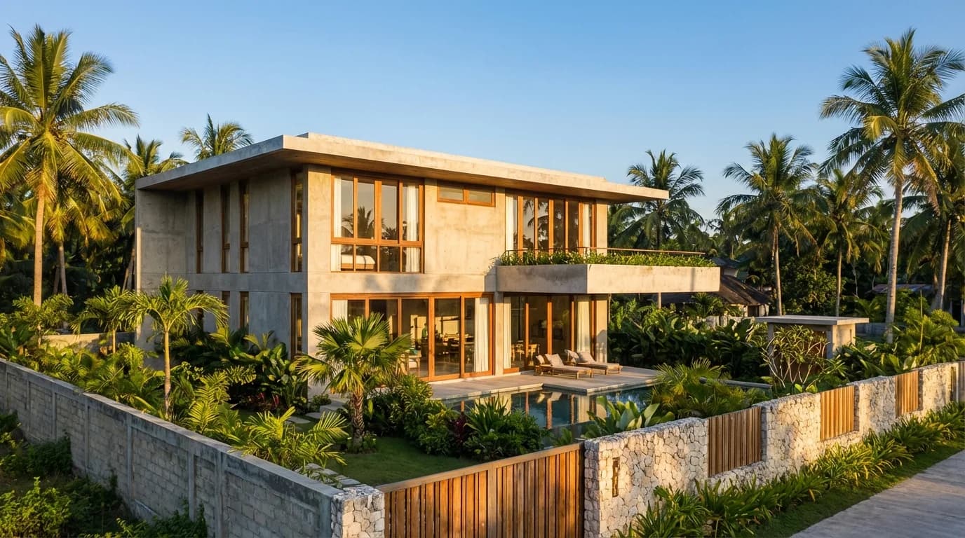 Completed villa on leased land in Siargao with tropical garden