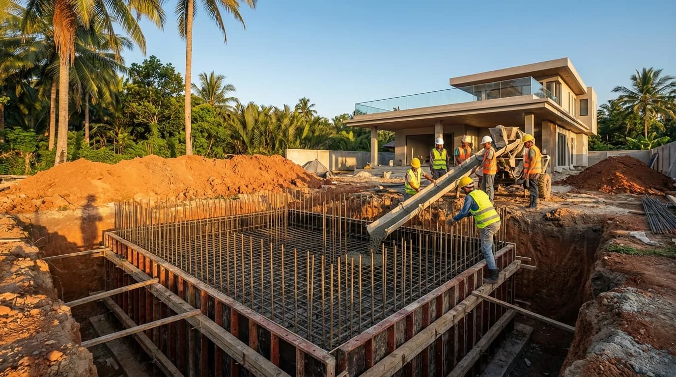 Poured concrete septic tank construction on Siargao