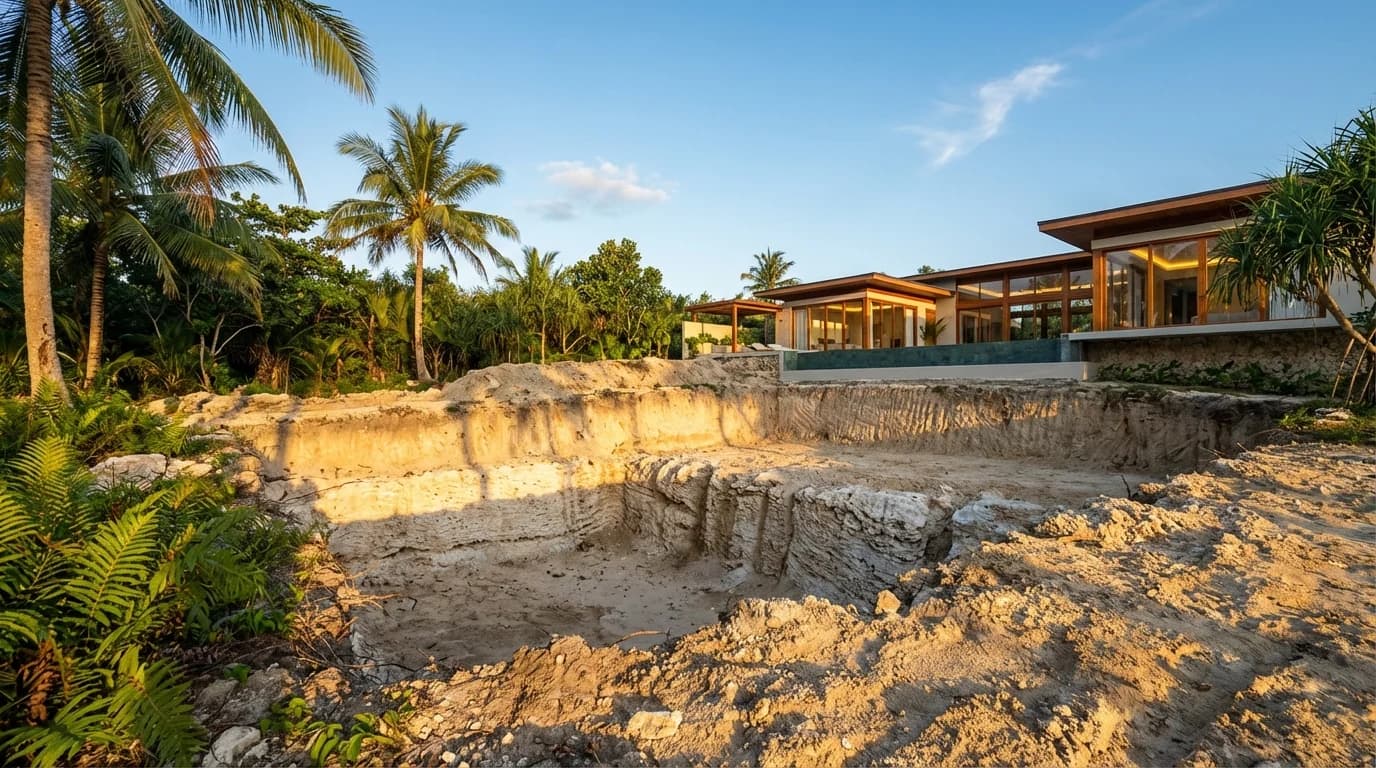 Coral limestone soil on a construction lot in Siargao