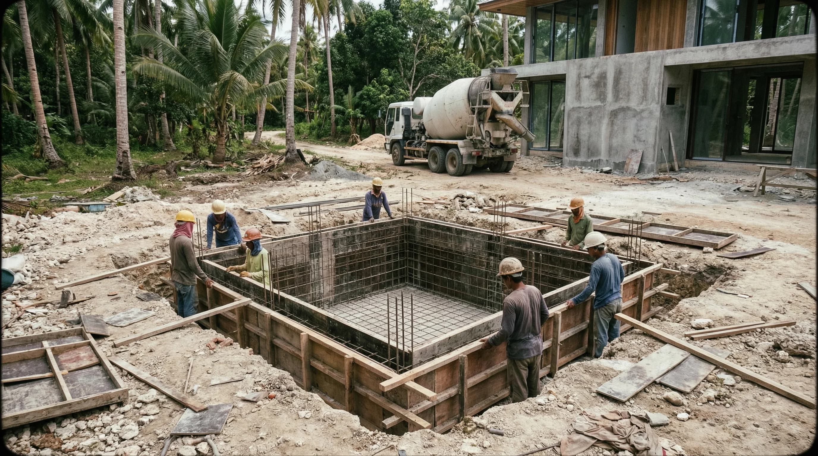 Septic tank under construction at a villa build site on Siargao Island