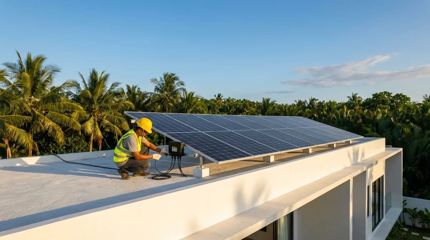 Solar panel installation on a Siargao villa