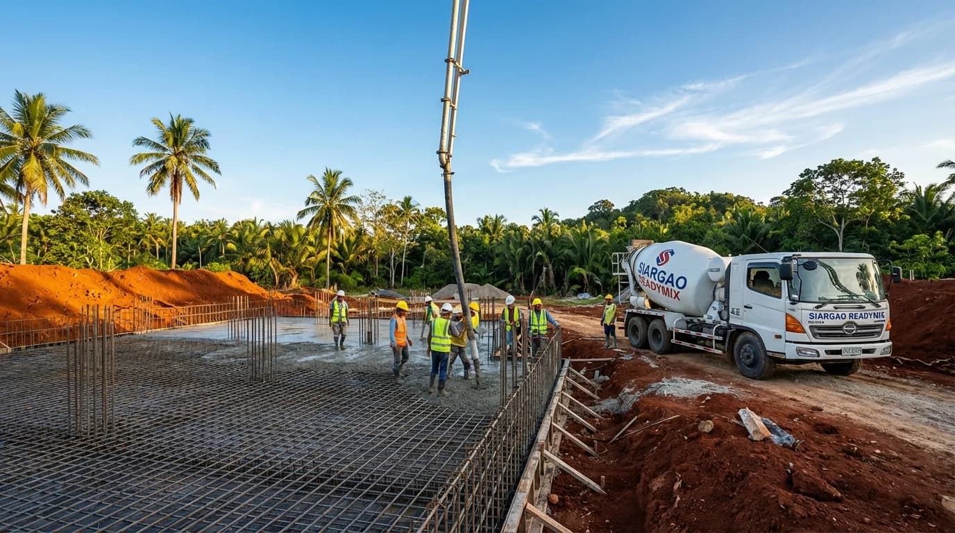Foundation concrete pour for a villa on Siargao